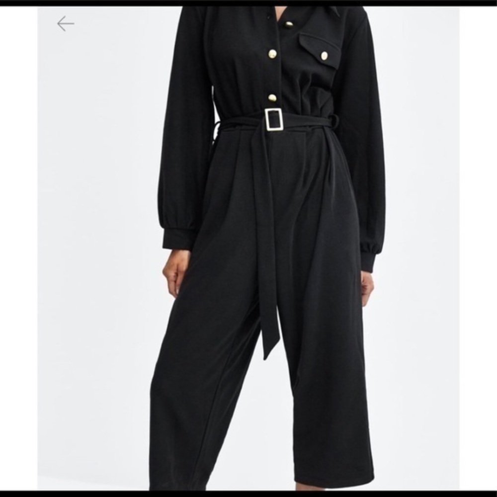 Zara button front belted knit jumpsuit